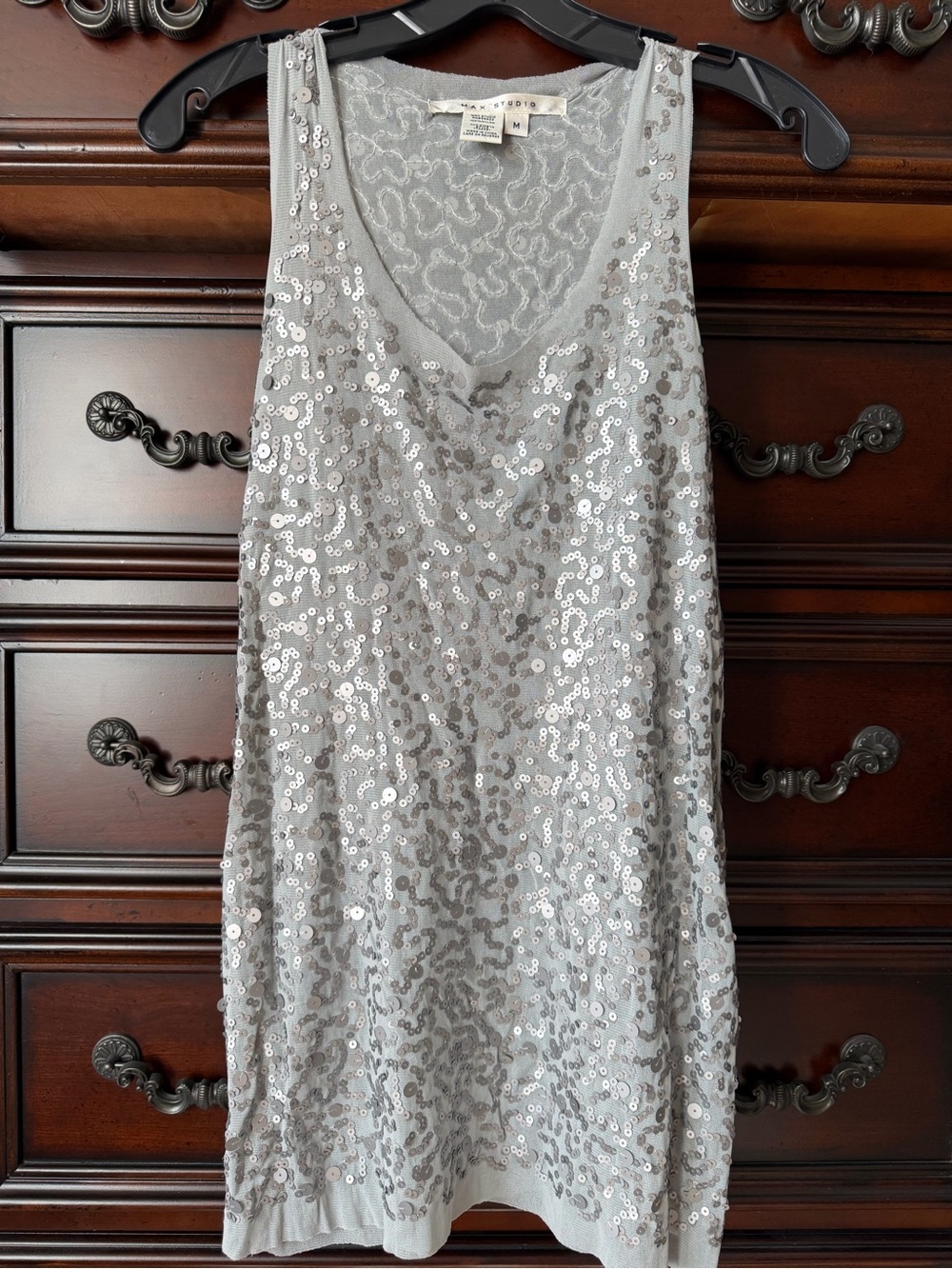 Max Studio Silver Sequin Scoop Neck Tank